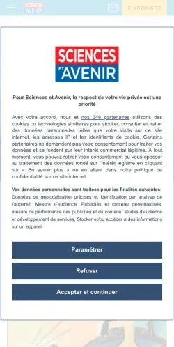 Podgląd witryny Sciences et Avenir, medium z kraju Francja do artykułów sponsorowanych