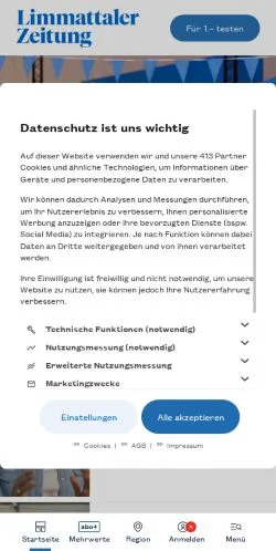 Anteprima del sito Limmattaler Zeitung, media di Svizzera per articoli sponsorizzati