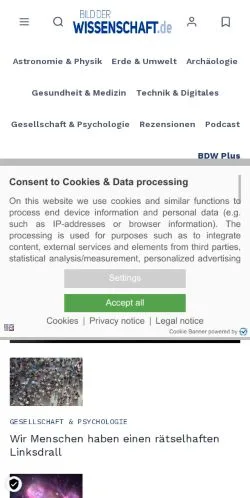 Podgląd witryny Bild Der Wissenschaft, medium z kraju Niemcy do artykułów sponsorowanych