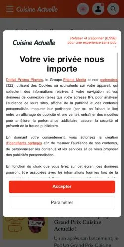 スポンサード記事向けのフランスメディア、Cuisine Actuelleのサイトプレビュー