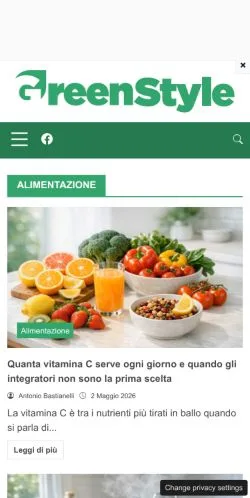 Förhandsvisning av webbplatsen Greenstyle, medium i Italien för sponsrade artiklar