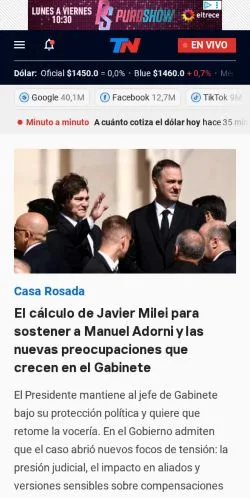 Förhandsvisning av webbplatsen Todo Noticias, medium i Argentina för sponsrade artiklar