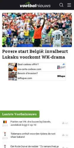 Anteprima del sito VoetbalNieuws, media di Belgio per articoli sponsorizzati