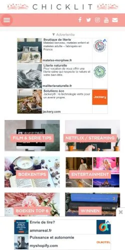 Vista previa del sitio Chicklit, medio de Países Bajos para artículos patrocinados
