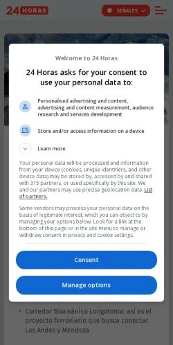 Anteprima del sito 24Horas, media di Cile per articoli sponsorizzati