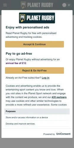 Anteprima del sito Planet Rugby, media di Stati Uniti per articoli sponsorizzati
