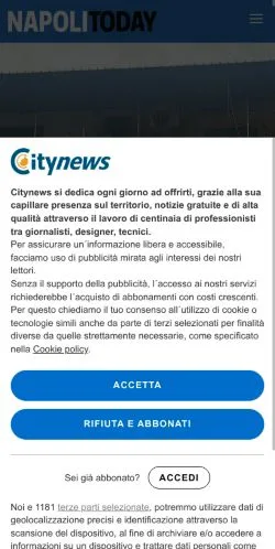 Anteprima del sito NapoliToday, media di Italia per articoli sponsorizzati
