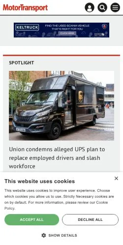 Anteprima del sito Motor Transport, media di Regno Unito per articoli sponsorizzati