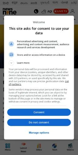 Anteprima del sito News9, media di India per articoli sponsorizzati
