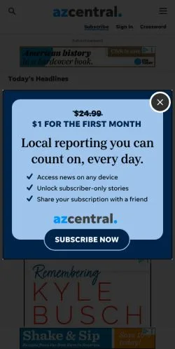 Forhåndsvisning av nettstedet Azcentral, medium fra USA for sponsede artikler
