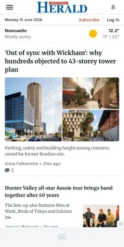 Podgląd witryny Newcastle Herald, medium z kraju Australia do artykułów sponsorowanych