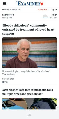 Anteprima del sito The Examiner, media di Australia per articoli sponsorizzati