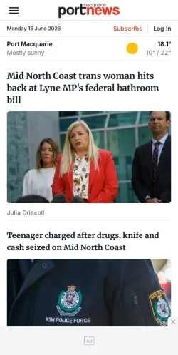 Anteprima del sito Port Macquarie News, media di Australia per articoli sponsorizzati