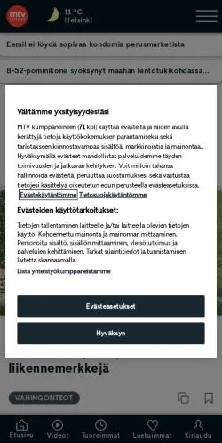 Podgląd witryny MTV Uutiset, medium z kraju Finlandia do artykułów sponsorowanych