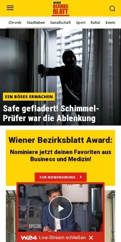 Pré-visualização do site Wiener Bezirksblatt, meio de Áustria para artigos patrocinados