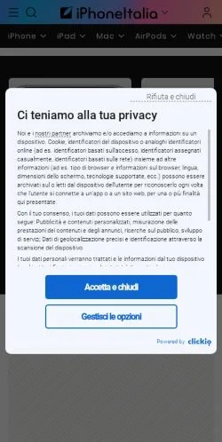 Podgląd witryny iPhone Italia, medium z kraju Włochy do artykułów sponsorowanych