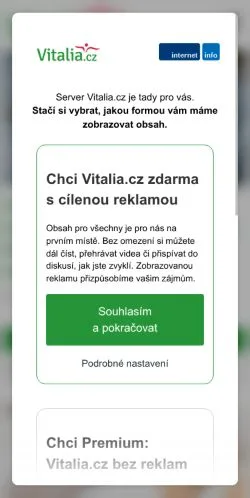 Anteprima del sito Vitalia, media di Cechia per articoli sponsorizzati