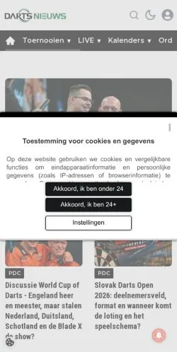 Anteprima del sito Dartsnieuws, media di Paesi Bassi per articoli sponsorizzati