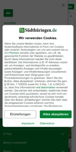 Anteprima del sito InSüdthüringen, media di Germania per articoli sponsorizzati