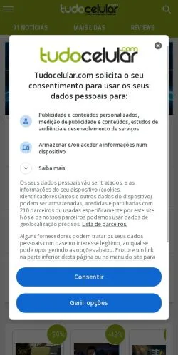 Forhåndsvisning av nettstedet TudoCelular, medium fra Brasil for sponsede artikler