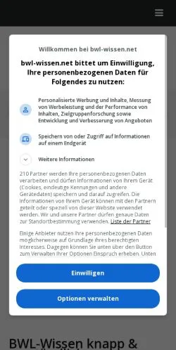 Anteprima del sito BWL-Wissen, media di Germania per articoli sponsorizzati