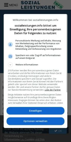Anteprima del sito Sozialleistungen, media di Germania per articoli sponsorizzati