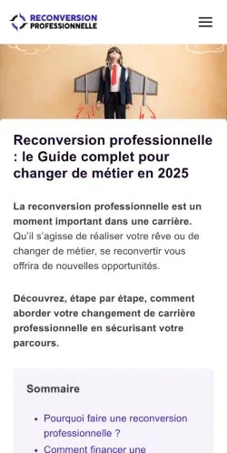Anteprima del sito Reconversion Professionnelle, media di Francia per articoli sponsorizzati