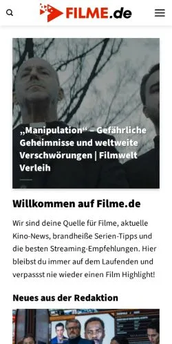 Aperçu du site Filme, média de Allemagne pour articles sponsorisés