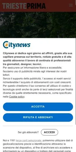 Anteprima del sito TriestePrima, media di Italia per articoli sponsorizzati