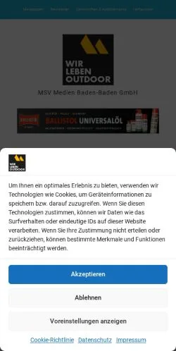 Anteprima del sito Wir Leben Outdoor, media di Germania per articoli sponsorizzati