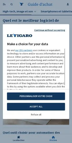 Anteprima del sito Le Figaro Guides d'Achat, media di Francia per articoli sponsorizzati