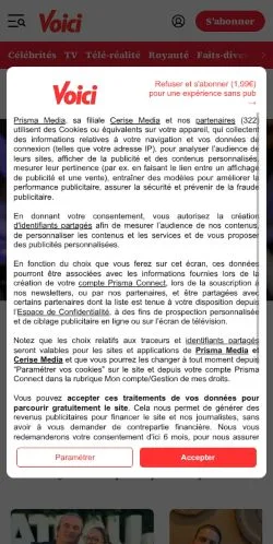 Anteprima del sito Voici, media di Francia per articoli sponsorizzati