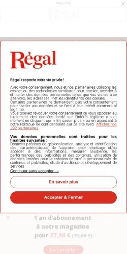Vista previa del sitio Régal, medio de Francia para artículos patrocinados