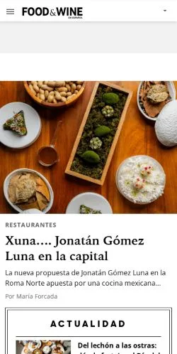 스폰서 기사용 멕시코 매체 Food & Wine en Español 사이트 미리보기