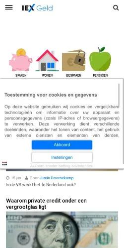 Anteprima del sito IEXGeld, media di Paesi Bassi per articoli sponsorizzati