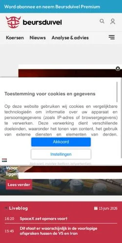 Anteprima del sito Beursduivel, media di Belgio per articoli sponsorizzati