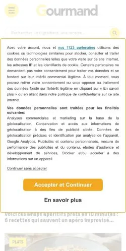 Anteprima del sito Gourmand, media di Francia per articoli sponsorizzati