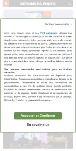 Anteprima del sito Réponses Photo, media di Francia per articoli sponsorizzati