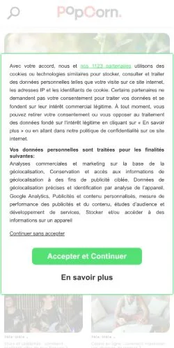 Anteprima del sito Popcorn, media di Francia per articoli sponsorizzati