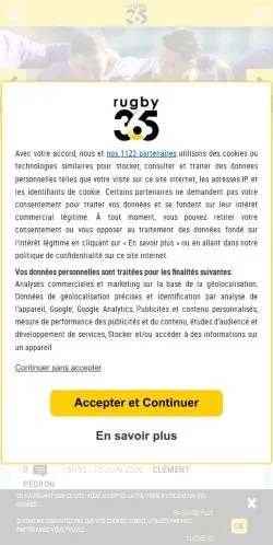 Anteprima del sito Rugby 365, media di Francia per articoli sponsorizzati
