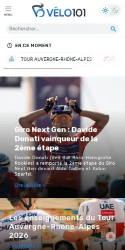 Aperçu du site Velo 101, média de France pour articles sponsorisés