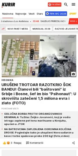 Podgląd witryny Kurir, medium z kraju Stany Zjednoczone do artykułów sponsorowanych