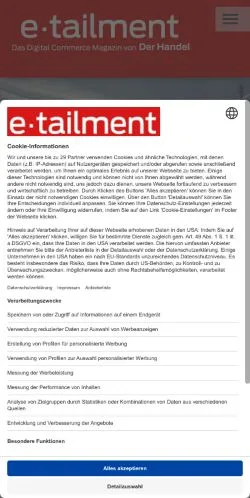 Preview of the Etailment website, a media outlet in Germany for sponsored articles