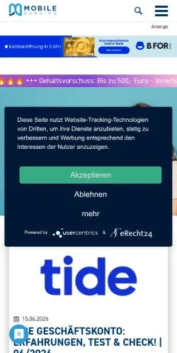 Förhandsvisning av webbplatsen Mobilebanking, medium i Tyskland för sponsrade artiklar