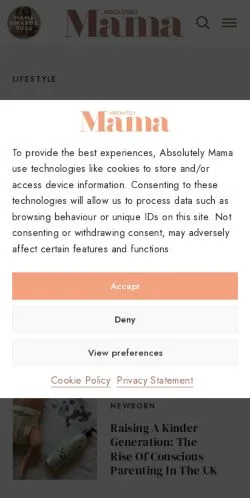 Anteprima del sito Absolutely Mama, media di Regno Unito per articoli sponsorizzati