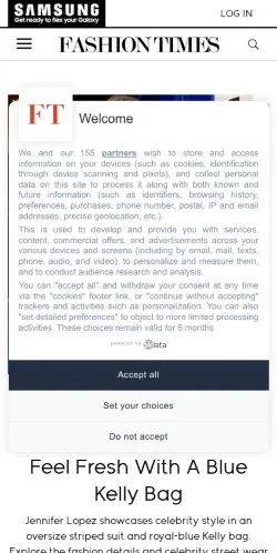Anteprima del sito Fashion Times, media di Stati Uniti per articoli sponsorizzati
