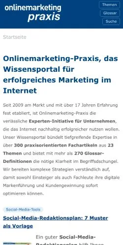 Podgląd witryny Onlinemarketing Praxis, medium z kraju Niemcy do artykułów sponsorowanych