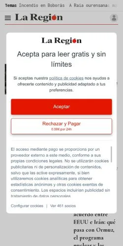 Podgląd witryny La Región, medium z kraju Hiszpania do artykułów sponsorowanych