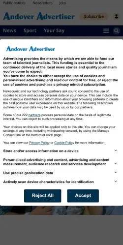 Anteprima del sito Andover Advertiser, media di Regno Unito per articoli sponsorizzati