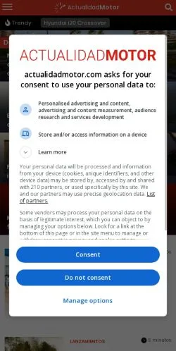 Anteprima del sito Actualidad Motor, media di Spagna per articoli sponsorizzati
